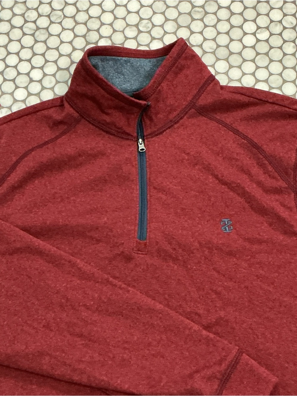 IZOD Saltwater Heather Maroon 1/4 Zip Pullover Sweatshirt Mock Neck M